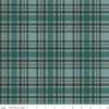 Image of the Let's Get Lost in the Woods Plaid Teal quilting cotton fabric by Tara Reed for Riley Blake Designs. Features a blue and brown plaid design on a teal background. 
Cute Little Fabric Shop