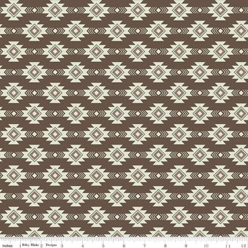Image of the Lets Get Lost in the Woods Geometric Brown quilting cotton fabric by Tara Reed for Riley Blake Designs. Features a geometric striped design on a dark brown background. 
Cute Little Fabric Shop