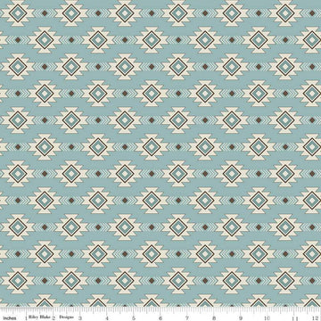 Image of the Lets Get Lost in the Woods Geometric Vintage Blue quilting cotton fabric by Tara Reed for Riley Blake Designs. Features a geometric striped design on a light blue background. 
Cute Little Fabric Shop