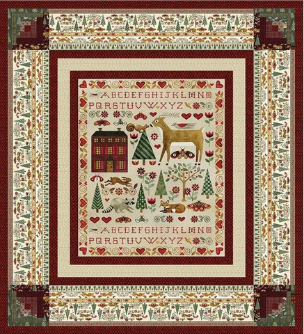 Image of the For The Love Of Nature Boxed Panel Quilt Kit KT-11370 by Teresa Kogut for Riley Blake Designs. Features Christmas trees, animals, and a border quilt. 
Cute Little Fabric Shop