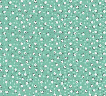 Image of the Farm Girl Vintage Blossom Sea Glass quilting cotton fabric by Lori Holt by Riley Blake Designs. Features small flowers on a light teal green background. 
Cute Little Fabric Shop