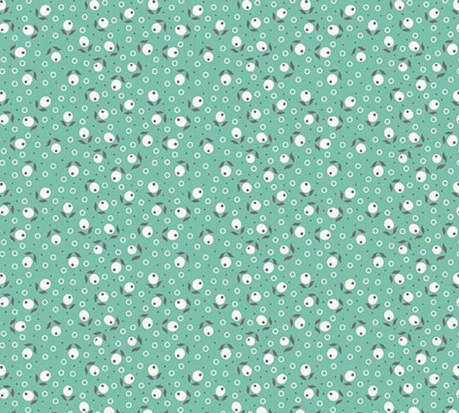 Image of the Farm Girl Vintage Blossom Sea Glass quilting cotton fabric by Lori Holt by Riley Blake Designs. Features small flowers on a light teal green background. 
Cute Little Fabric Shop