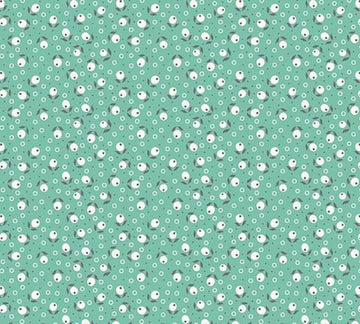 Image of the Farm Girl Vintage Blossom Sea Glass quilting cotton fabric by Lori Holt by Riley Blake Designs. Features small flowers on a light teal green background. 
Cute Little Fabric Shop