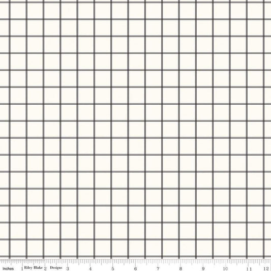 Image of the Midnight Meadow Grid Cream by My Minds Eye for Riley Blake Designs. Features a grid plaid pattern on a cream white background. 
Cute Little Fabric Shop