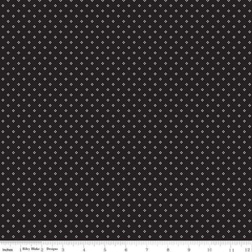 Image of the Midnight Meadow Calico Black by My Minds Eye for Riley Blake Designs. Features an array of a cluster of dots on a black background. 
Cute Little Fabric Shop