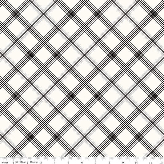 Image of the Midnight Meadow Plaid Cream by My Minds Eye for Riley Blake Designs. Features a diagonal grid plaid pattern on a cream background. 
Cute Little Fabric Shop