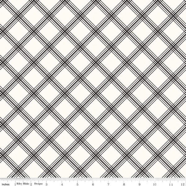 Image of the Midnight Meadow Plaid Cream by My Minds Eye for Riley Blake Designs. Features a diagonal grid plaid pattern on a cream background. 
Cute Little Fabric Shop