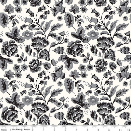 Image of the Midnight Meadow Main Cream by My Minds Eye for Riley Blake Designs. Features sprigs of flowers and leaves on a cream background. 
Cute Little Fabric Shop