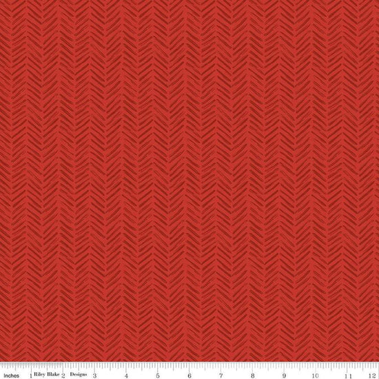 Image of the It Takes a Village Tread Marks Cherry quilting cotton fabric by Jennifer Long for Riley Blake Designs. Features a tone-on-tone herringbone pattern a deep red background. 
Cute Little Fabric Shop
