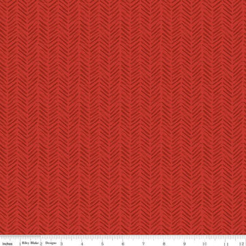 Image of the It Takes a Village Tread Marks Cherry quilting cotton fabric by Jennifer Long for Riley Blake Designs. Features a tone-on-tone herringbone pattern a deep red background. 
Cute Little Fabric Shop