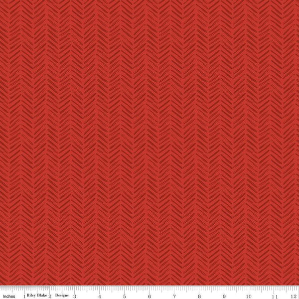 Image of the It Takes a Village Tread Marks Cherry quilting cotton fabric by Jennifer Long for Riley Blake Designs. Features a tone-on-tone herringbone pattern a deep red background. 
Cute Little Fabric Shop