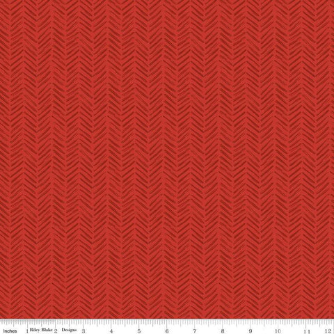 Image of the It Takes a Village Tread Marks Cherry quilting cotton fabric by Jennifer Long for Riley Blake Designs. Features a tone-on-tone herringbone pattern a deep red background. 
Cute Little Fabric Shop