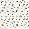 Image of the It Takes a Village Traffic Jam Cloud quilting cotton fabric by Jennifer Long for Riley Blake Designs. Features scattered vehicles on a tone-on-tone textured cream background. 
Cute Little Fabric Shop