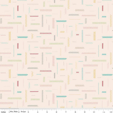 Image of the Hush Hush 4 In Stitches quilting cotton fabric by Riley Blake Designs. Features assorted sewing stitches on a light pink background. 
Cute Little Fabric Shop