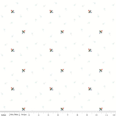 Image of the Hush Hush 4 Buzzworthy quilting cotton fabric by Riley Blake Designs. Features  colorful bees on a light pink background. 
Cute Little Fabric Shop