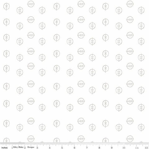 Image of the Hush Hush 4 Buttoned Up quilting cotton fabric by Riley Blake Designs. Features outlined buttons on a white background. 
Cute Little Fabric Shop