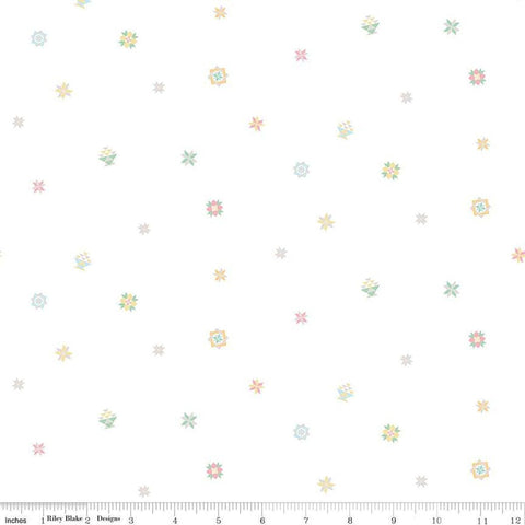 Image of the Hush Hush 4 Quilty Pleasure quilting cotton fabric by Riley Blake Designs. Features scattered quilt blocks on a white background. 
Cute Little Fabric Shop