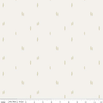 Image of the Hush Hush 4 Tree-mendous quilting cotton fabric by Riley Blake Designs. Features scattered pine trees on a white background. 
Cute Little Fabric Shop