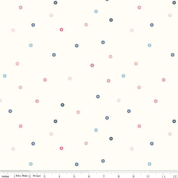 Image of the Hush Hush 4 All Dresdened Up quilting cotton fabric by Riley Blake Designs. Features Dresden polka dots on a white background. 
Cute Little Fabric Shop
