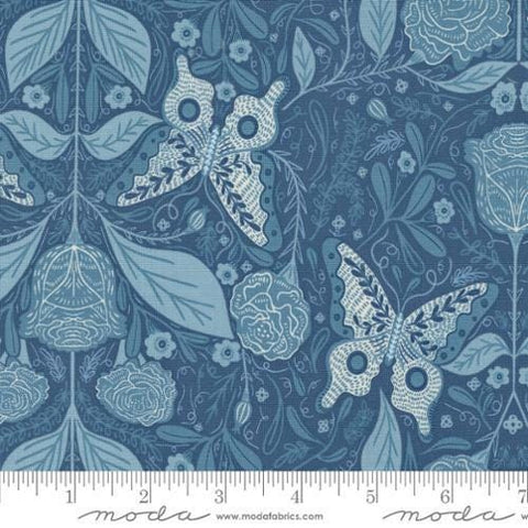 Woodland Wonder Vintage Floral Dusk quilting cotton fabric by Gingiber for Moda Fabrics. Features flowers and butterflies on a blue background. 
Cute Little Fabric Shop