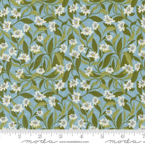 Woodland Wonder Floral Sky quilting cotton fabric by Gingiber for Moda Fabrics. Features flowers, leaves, and dots on a blue background. 
Cute Little Fabric Shop