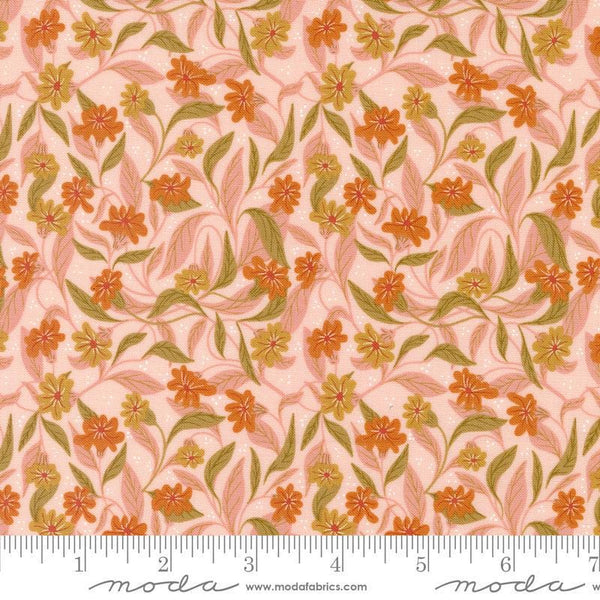 Woodland Wonder Floral Bludh quilting cotton fabric by Gingiber for Moda Fabrics. Features flowers, leaves, and dots on a light pink background. 
Cute Little Fabric Shop