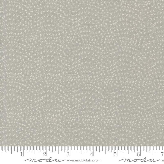 Image of the Woodland Wonder Angle Tangle Fog quilting cotton fabric by Gingiber for Moda Fabrics. Features v shaped marks on a gray background. 
Cute Little Fabric Shop