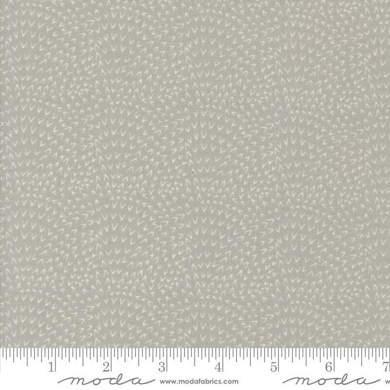 Image of the Woodland Wonder Angle Tangle Fog quilting cotton fabric by Gingiber for Moda Fabrics. Features v shaped marks on a gray background. 
Cute Little Fabric Shop