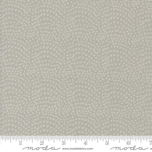 Image of the Woodland Wonder Angle Tangle Fog quilting cotton fabric by Gingiber for Moda Fabrics. Features v shaped marks on a gray background. 
Cute Little Fabric Shop