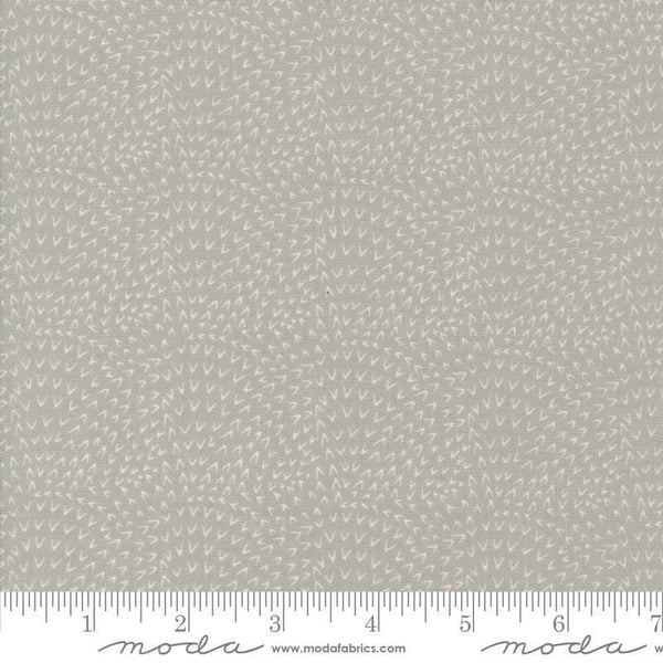 Image of the Woodland Wonder Angle Tangle Fog quilting cotton fabric by Gingiber for Moda Fabrics. Features v shaped marks on a gray background. 
Cute Little Fabric Shop