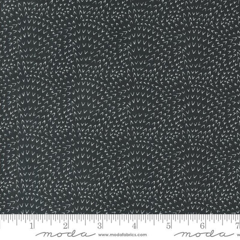 Image of the Woodland Wonder Angle Tangle Midnight quilting cotton fabric by Gingiber for Moda Fabrics. Features v shaped marks on a dark black gray background. 
Cute Little Fabric Shop