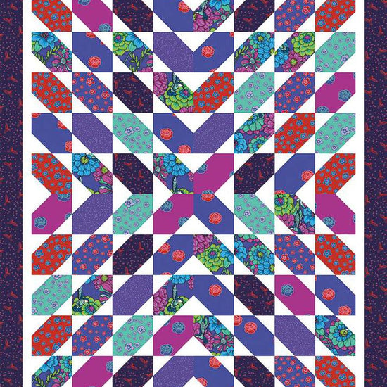 Image of the Botanic Blast Quilt Pattern by Our Family Patterns for Riley Blake Designs. Features colorful x patterns radiating out. 
Cute Little Fabric Shop