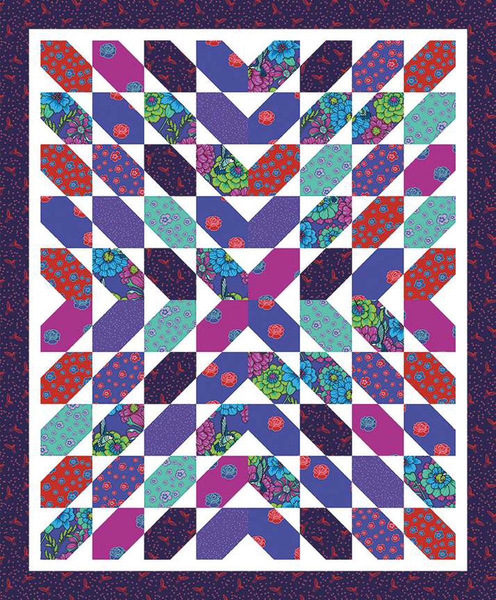 Image of the Botanic Blast Quilt Pattern by Our Family Patterns for Riley Blake Designs. Features colorful x patterns radiating out. 
Cute Little Fabric Shop