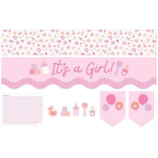 Image of the Mantel Runner of the Month & More Home Decor Panel It's a Girl by Tara Reed for Riley Blake Designs. Features a runner panel with It's a Girl on it. 
Cute Little Fabric Shop