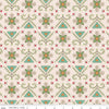 Image of the Home Town Holiday Stitchery Basil quilting cotton wide back fabric by Lori Holt for Riley Blake Designs. Features a damask-type design with flowers and leaves on a light pink beige background. 
Cute Little Fabric Shop