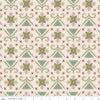 Image of the Home Town Holiday Stitchery Basil quilting cotton wide back fabric by Lori Holt for Riley Blake Designs. Features a damask-type design with flowers and leaves on a light pink beige background. 
Cute Little Fabric Shop