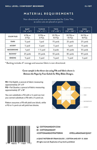 SALE Stellar Mosaic Quilt PATTERN P173 by Fran Gulick - Riley Blake Designs - INSTRUCTIONS Only - Multiple Sizes Fat Quarter Friendly