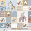Image of the Flannel Safari Stargazing Boy Cheater Print Multi flannel fabric by Riley Blake Designs. Features patchwork animals on various backgrounds. 
Cute Little Fabric Shop