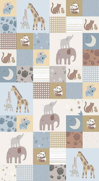 SALE FLANNEL Safari Stargazing Boy Cheater Print F15312 Multi - Riley Blake Designs - Patchwork Animals Stars - FLANNEL Cotton Fabric