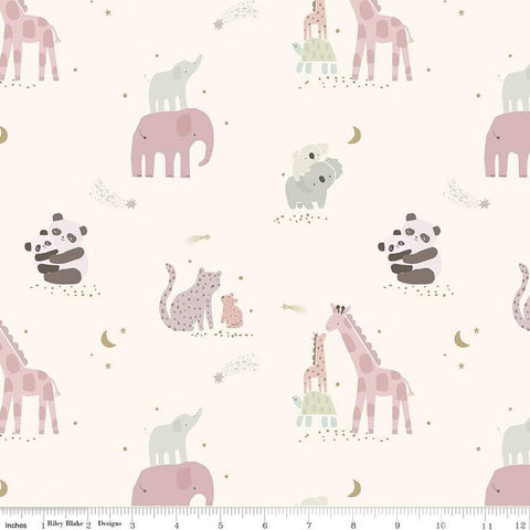 Image of the Flannel Safari Stargazing Girl Main Cream flannel fabric by Riley Blake Designs. Features animals on a cream background. 
Cute Little Fabric Shop