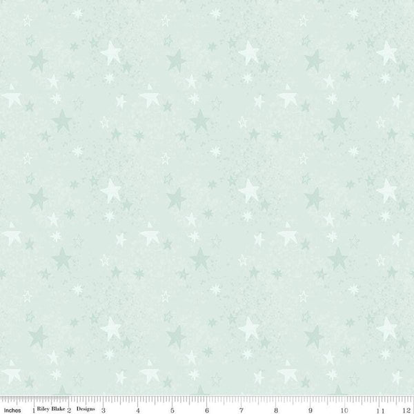 Image of the Flannel Safari Stargazing Girl Stars Mint flannel fabric by Riley Blake Designs. Features animals on a light mint background. 
Cute Little Fabric Shop