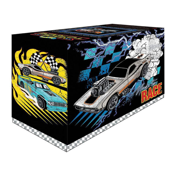 Image of the Hot Wheels Panel Quilt Boxed Kit by the RBD Designers for Riley Blake Designs. Features the keepsake box that the hot wheels quilt kit is in. 
Cute Little Fabric Shop