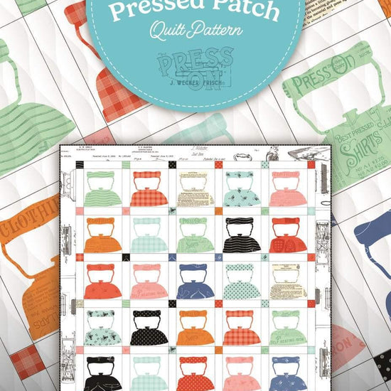 Image of the Pressed Patch quilt panel by J. Wecker Frisch for Riley Blake Designs. Features irons on a quilt pattern. 
Cute Little Fabric Shop