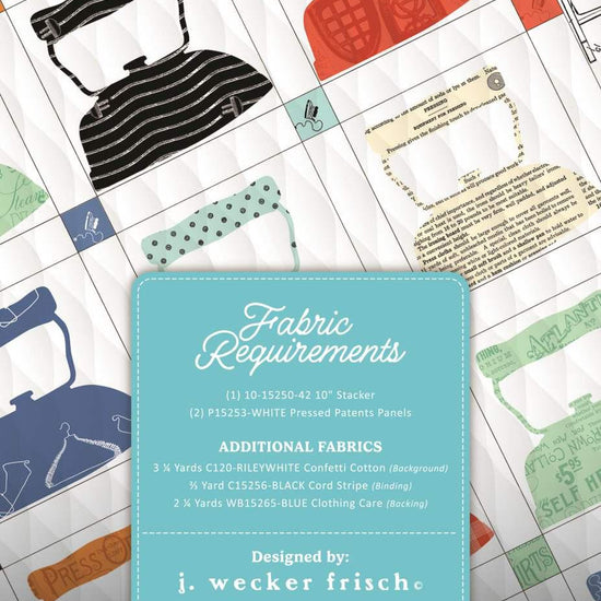 Image of the Pressed Patch quilt panel by J. Wecker Frisch for Riley Blake Designs. Features the fabric requirements for the quilt. 
Cute Little Fabric Shop