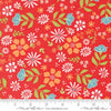Image of the Laguna Sunrise Main Geranium quilting cotton fabric by Sherri & Chelsi for Moda Fabrics. Features large colorful flowers on a red background. 
Cute Little Fabric Shop