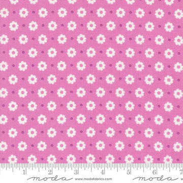 Image of the Laguna Sunrise Floral Dot Sweet Pea quilting cotton fabric by Sherri & Chelsi for Moda Fabrics. Features small flowers on a pink purple background. 
Cute Little Fabric Shop