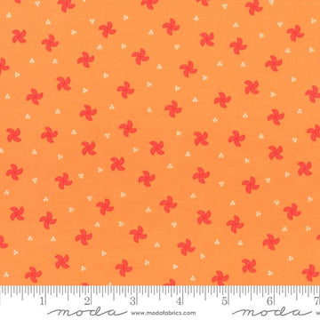 Image of the Laguna Sunrise Pinwheels Orange quilting cotton fabric by Sherri & Chelsi for Moda Fabrics. Features small scattered pinwheels on an orange background. 
Cute Little Fabric Shop