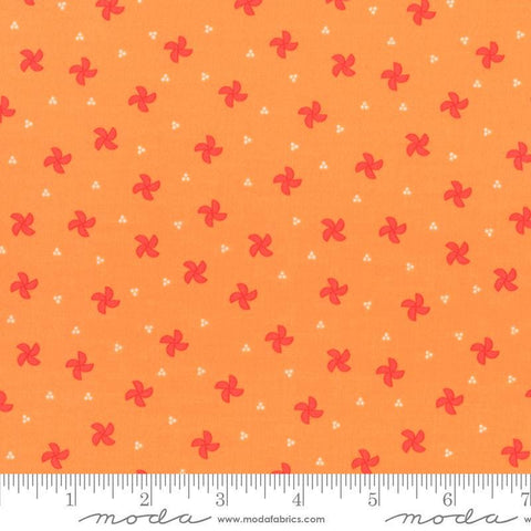 Image of the Laguna Sunrise Pinwheels Orange quilting cotton fabric by Sherri & Chelsi for Moda Fabrics. Features small scattered pinwheels on an orange background. 
Cute Little Fabric Shop