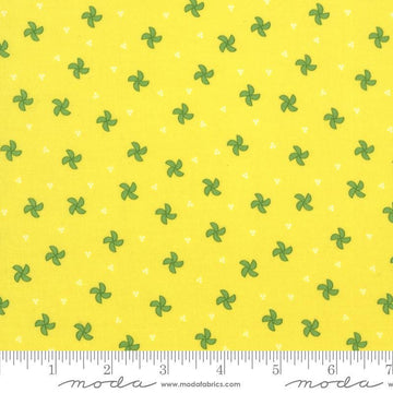 Image of the Laguna Sunrise Pinwheels Citrine quilting cotton fabric by Sherri & Chelsi for Moda Fabrics. Features small scattered pinwheels on a bright yellow background. 
Cute Little Fabric Shop