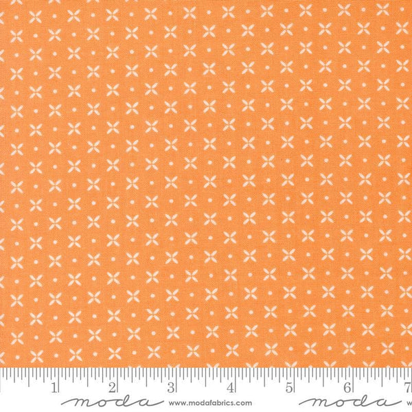 Image of the Laguna Sunrise Orange Peel Orange quilting cotton fabric by Sherri & Chelsi for Moda Fabrics. Features small geometric orange peels on an orange background. 
Cute Little Fabric Shop